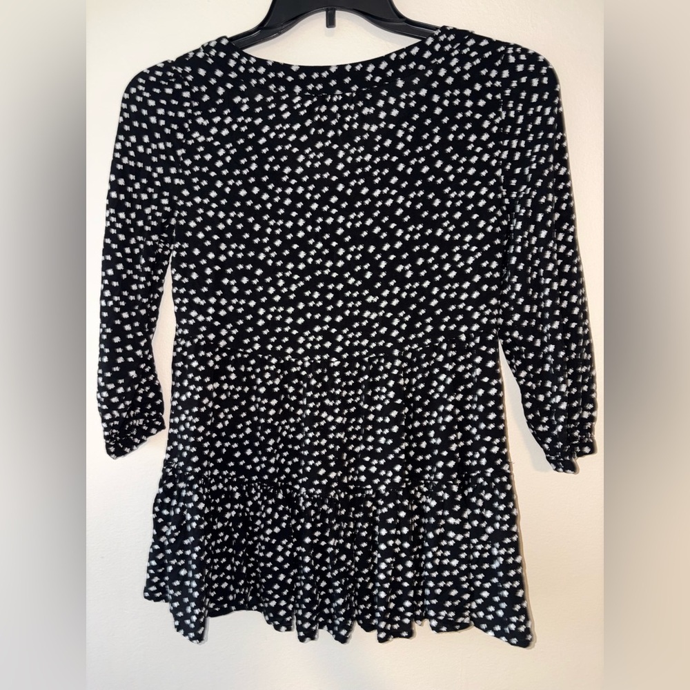 Anthropologie Maeve Button Blouse Black White Print babydoll Peplum Top XS - Picture 4 of 4